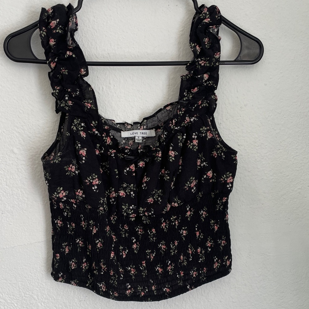 Love Tree Black Floral Women's Top